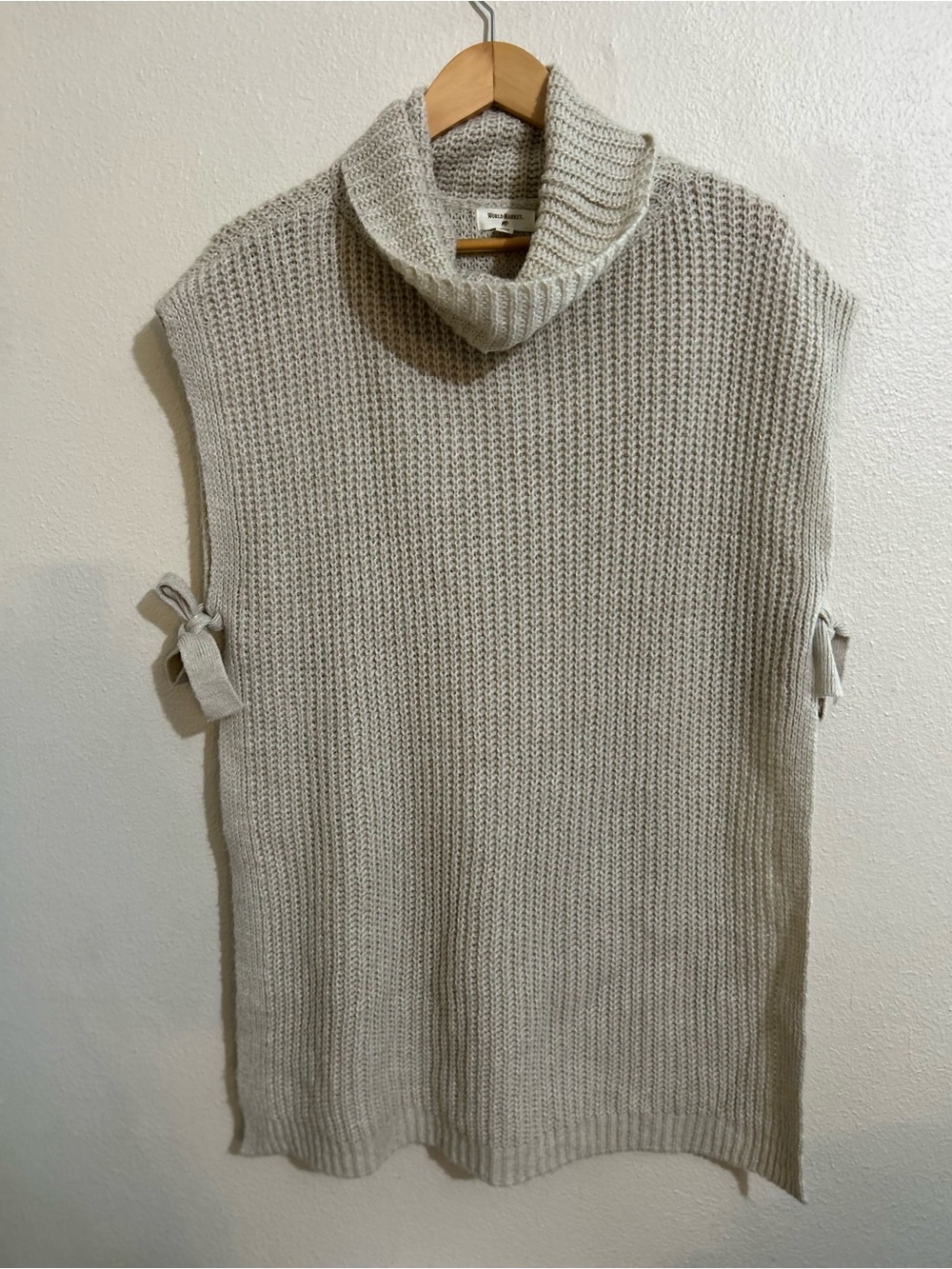 World Market Sleeveless Turtleneck Knit Sweater Vest Beige One Size Minimalist